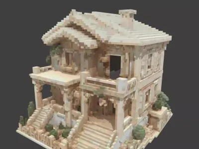 Abandoned Classic Voxel House Low-poly 3D model