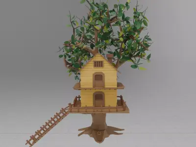 A house built on a tree Low-poly 3D model purchase
