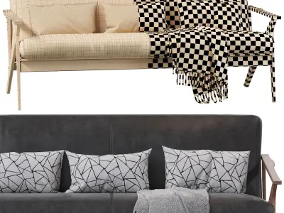 Baxton Studio Bianca Dark Brown Faux Leather 3 Seater Sofa 3D model