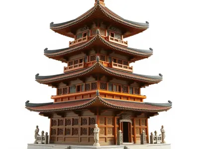 Intricate Pagoda Architecture Model Pack Low-poly 3D model