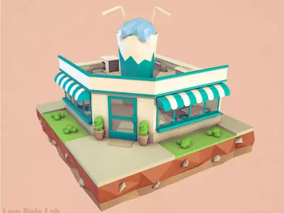 Cartoon Cocktail Cafe Building Low-poly 3D model