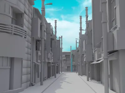 Cartoon Street Scene v2 3D model