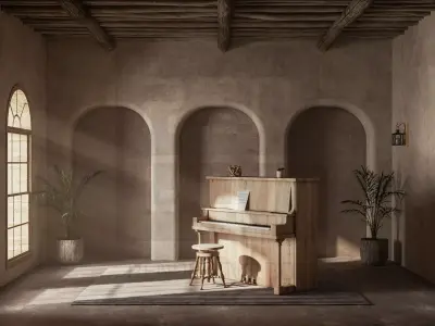 Old Room Old Piano Low-poly 3D model