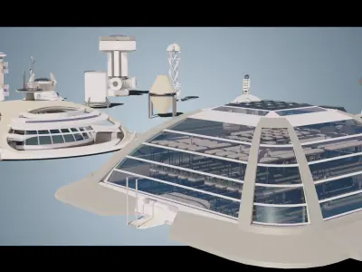 Stylized Space Buildings Colony Low-poly 3D model