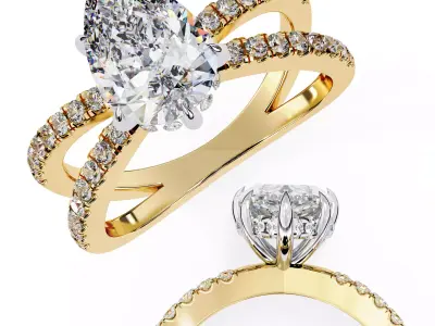 Pear-Cut Split Shank Diamond Ring  3DM and STL Files 3D print model