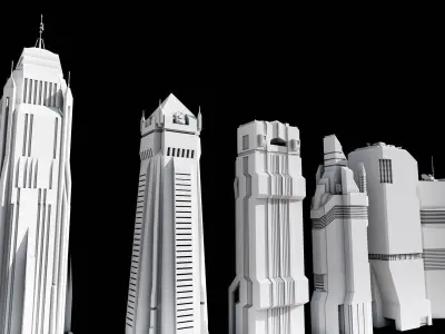 Cyberpunk modern low poly sci-fi skyscrapers  Low-poly 3D model