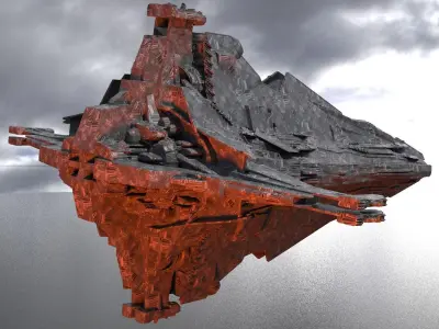 Sci-Fi Stealth Ship crashed Base City 2 3D model