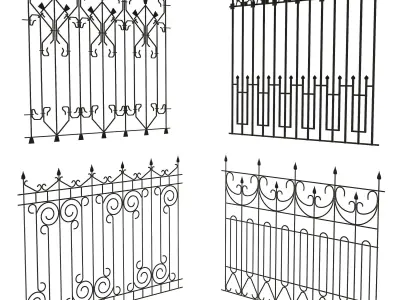 Forging set 2 ornamental wrought iron fence 3D model