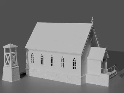 Historic Countryside Church Chapel Blender STL Game Ready 3D print model