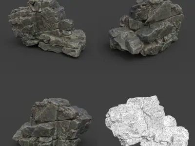 Low poly Cracked Black Rock 220124 Low-poly 3D model