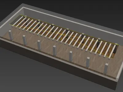 Hallway 7 wooden box with metal rods in it 3D model