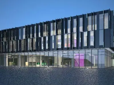 Cultural center building Low-poly 3D model