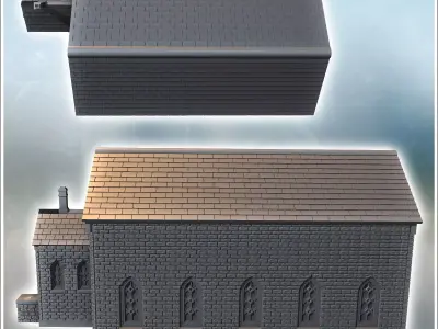 Brick workshop with large access door and annex with staircase 4 3D print model