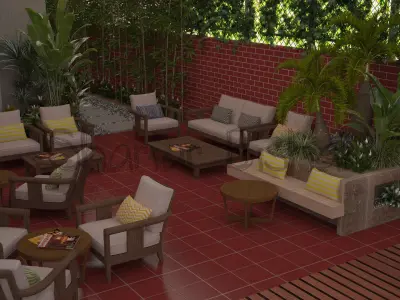 Swimming Pool with Landscape 3D model