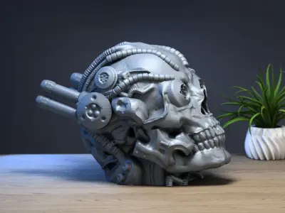 Robot Skull Headphone Stand Cyborg Headset Stand 3D print model 7