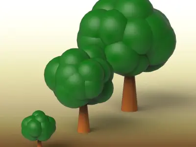 LowPoly Tree three trees in field Low-poly 3D model