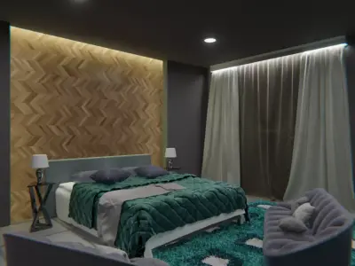 Bedroom 2 modern with rug 3D model