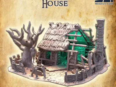 Raided Farm House Tabletop Terrain 28 MM 3D print model