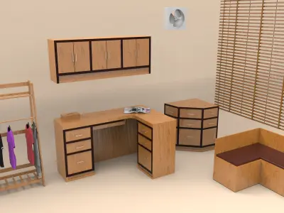 Office Interior low poly props furniture 3D Model Low-poly 3D model