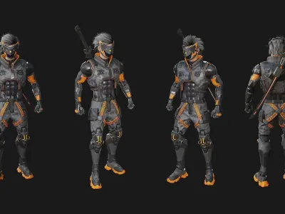 Game Ready Ninja Cyborg - Mannequin Rig UE5 Low-poly 3D model