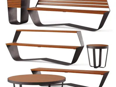 Park benches KARMA with litter bin by Concept urbain 3D model