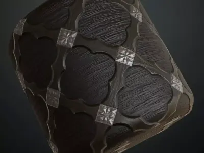 Ornate Gothic Dark Wood Silver PBR Seamless Texture