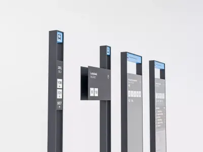 Prague tram and bus stop signs set 3D model