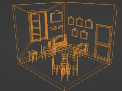 3d cartoonish bed room Low-poly 3D model