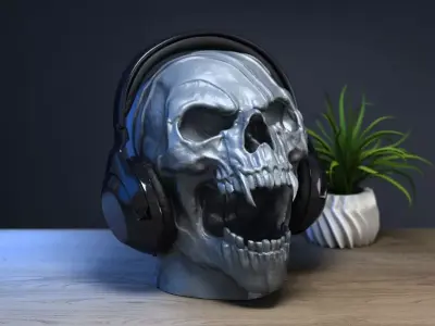 Scream Skull Headphone Stand Cyborg Headset Stand 3D print model