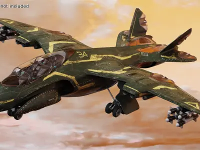 Futuristic Damaged Fighter Aircraft Rigged 3D model