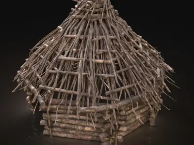 Next Gen AAA Forest Shelter Hut made of sticks and logs Low-poly 3D model
