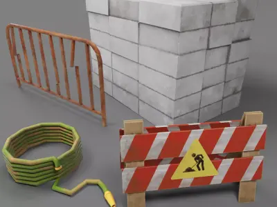 Road Works Low-poly 3D model