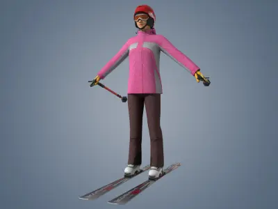 Skiing Actions Low-poly 3D model Low-poly 3D model