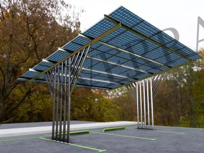 Lowpoly Solar Carport-T Types-Steel Structure Low-poly 3D model