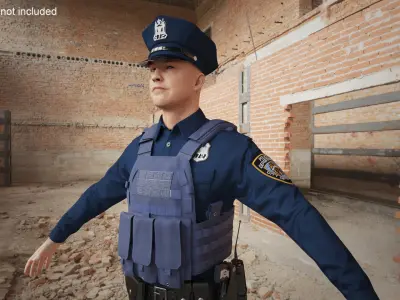  Police Officer in Tactical Vest Navy Blue 