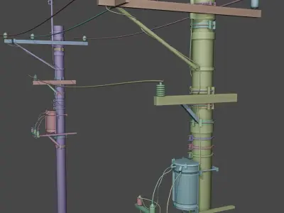 realestic street wire pole  Low-poly 3D model