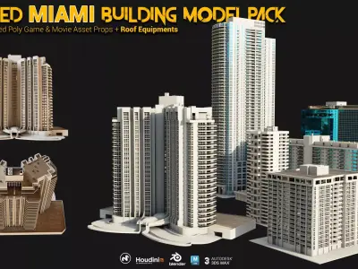 High Detailed MIAMI Building Model Pack plus Rooftop Equipment 3D model