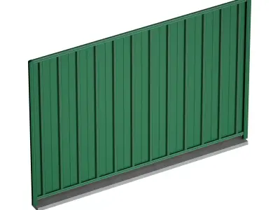 Metal fence made of profile sheet with a wicket sliding gates 3D model