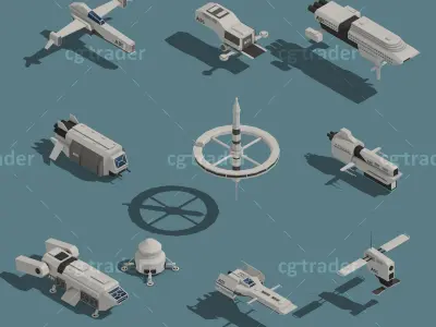 Low Poly Space Ship Isometric Icon Low-poly 3D model