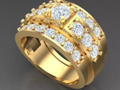 Light Gold Diamond Men Ring 2MR042 3D model