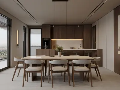 AR-25052 Moonlit Villa - Livingroom-Dining-Kitchen 3D Scene 3D model