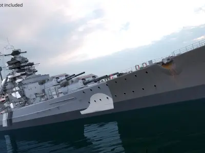  Heavy Warship with Atlantic Hull Stripes Gray Rigged for Cinema 4D 