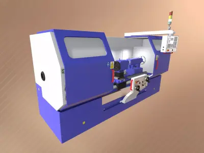 CNC Lathe Set Low-poly 3D model