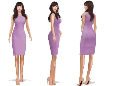 Scallop Neck Pencil Skirt Sleeveless Dress Low-poly 3D model
