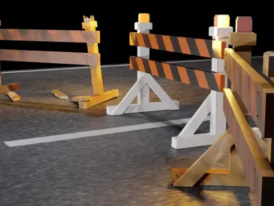 Simple Barricade 2 with lights and 3 levels of decay Low-poly 3D model