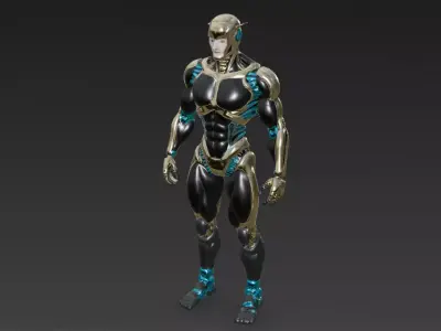 Black Gold Humanoid Face Robot Low-poly 3D model