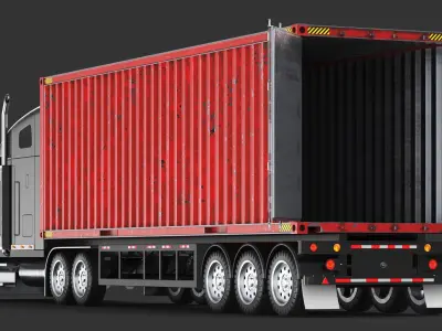 Detailed Long Hood Container Truck 