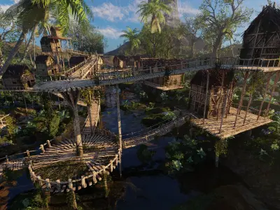 Riverside Village Scene 3D model