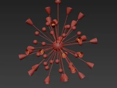 Frosted Amber Glass Shades and Brass Sputnik 3D model