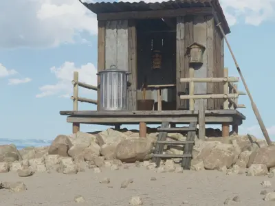 Secluded Beachside Wood Hut Oasis - High Detail 3D model